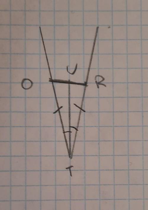 2.Луч TU – биссектриса угла. На сторонах угла отложены равные отрезки TO и TR. Запишите равные элеме