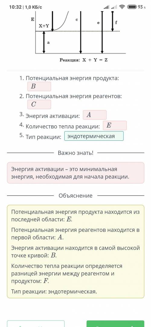 Найди значение областей на диаграмме, показывающих изменение потенциальной энергии во время Химическ