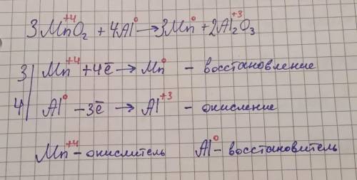 Схема реакции MnO²+Al->Mn+Al²O³ а)Определите степени окисления элементов в реагентах и продуктах