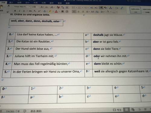 I. Kreise die passende Satzverbindung ein. 1. Ich arbeite gern im Tierheim, … ich die Tiere mag. a)