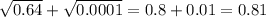 \sqrt{0.64} + \sqrt{0.0001} = 0.8 + 0.01 = 0.81