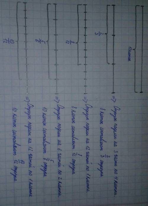Начерти в тетради два разных отрезка длиной 12 клеток Используя эти отрезки обоснуй равенства 2/3 8/