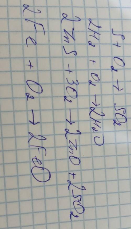 Напишите уравнение горения : 1. Сера с кислородом---оксид серы (4) 2. Водород с кислородом—вода 3. С