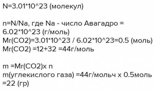 В каком количестве вещества содержится 3,01 x 10в 23 степени молекул углекислого газа​