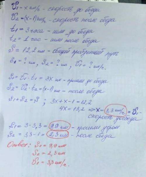 Экскурсанты за день км. С утра они шли 4 час(-а), а после обеда — ещё 2 час(-а). Сколько километров