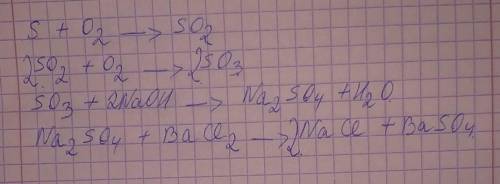 Напишите уравнения реакций, с которых можно осуществить следующие превращения: S → SO2 → SO3 → Na2SO