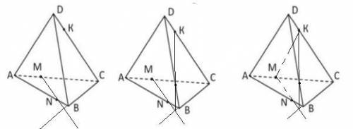 Построить сечение тетраэдра DABC плоскостью, проходящей через данные точки М, N, К.