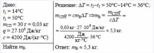 1.Сколько воды, взятой при температуре 5ºС, можно нагреть до 100ºС, сжигая спирт массой 50 г и счита