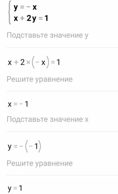 4. Решите систему уравнений графическим {y = − х;x+2y=1