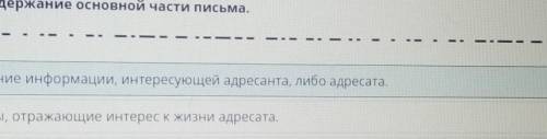 Укажи содержание основной части письма. Изложение информации, интересующией адресанта, либо адресата