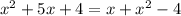 x^{2} +5x+4=x+x^{2} -4