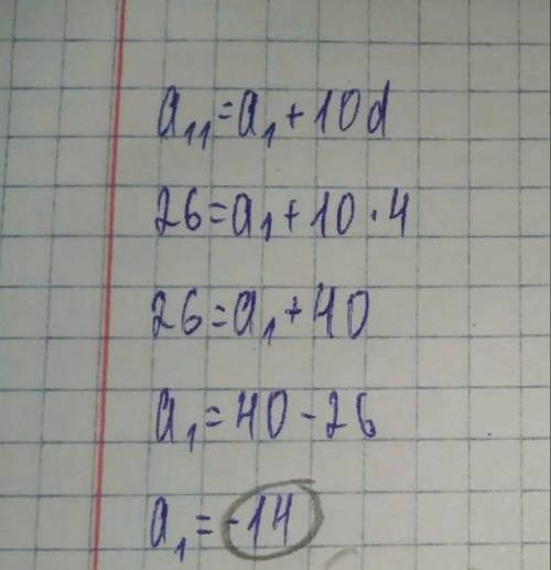 Найдите a1 если a11=26 и d=4