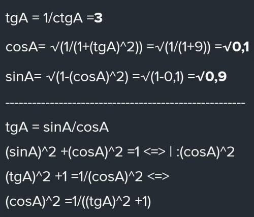 3.Для острого угла а найдите ѕina, tga, ctg a, ,если cosa =0,4.​