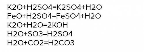 Какие из предложенных оксидо-СО,К2О,SO3,FeO,CO2-реагируют с водой;серной кислотой?Напишите уравнения