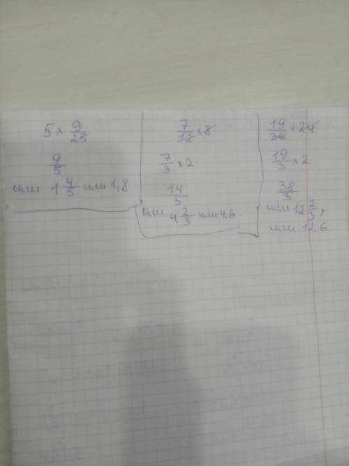 Вычислите: а)5x9/25 ; б)7/12x8 ; в)19/36x24 .