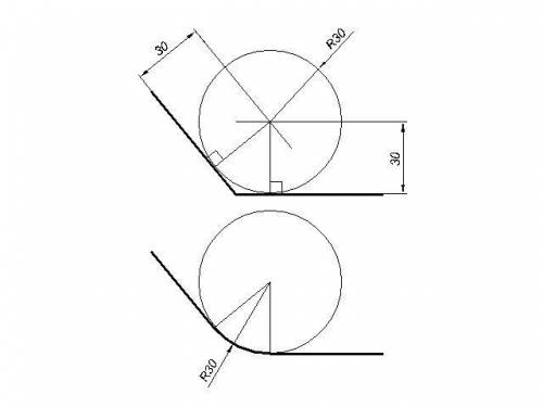 Построить сопряжение тупова угла но потом и прямого угла и уних радиус=30​
