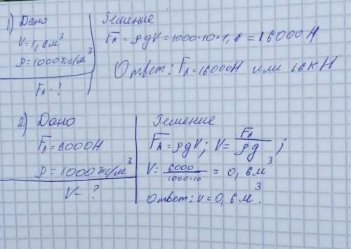 1.Тело объемом 1,6м3 погружено в воду.Найдите Архимедову силу,действующую на тело. 2.Какрв объем жел