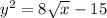 {y}^{2} = 8 \sqrt{x} - 15