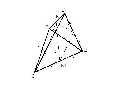 в тетраэдре ABCD, все ребра которого равны 1. Найдите расстояние между AD и