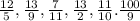 \frac{12}{5}, \frac{13}{9}, \frac{7}{11}, \frac{13}{2}, \frac{11}{10}. \frac{100}{9}