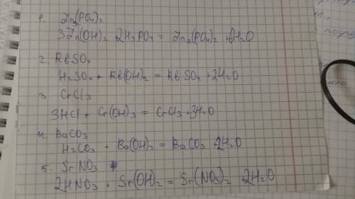 Получите соли в результате реакции нейтрализации ; фосфат цинка (2), сульфатрубидия ‚ хлорид хрома(3