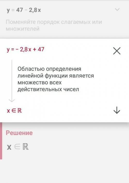 Найдите область определения функции, заданной формулой: а) у = 47-2,8х б) у= 15х+5