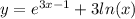 y = {e}^{3x - 1} + 3 ln(x)