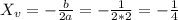 X_{v}=-\frac{b}{2a}=-\frac{1}{2*2}=-\frac{1}{4}