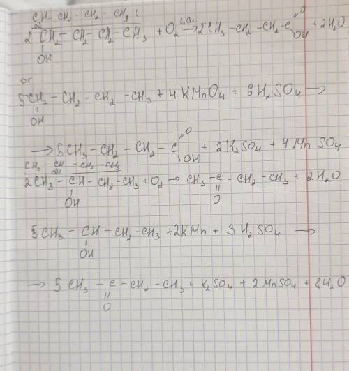 Write the schemes of butane-1 -ol , butane-2 –ol and 2-methylpropane-2- -ol oxidation