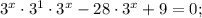 3^{x} \cdot 3^{1} \cdot 3^{x}-28 \cdot 3^{x}+9=0;