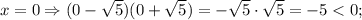 x=0 \Rightarrow (0-\sqrt{5})(0+\sqrt{5})=-\sqrt{5} \cdot \sqrt{5}=-5