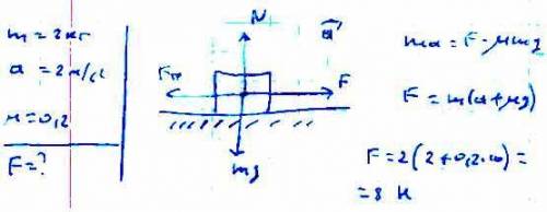 Тело массой m = 2 кг движется с ускорением а = 1,5 м/с2 по горизонтальной шероховатой поверхности по