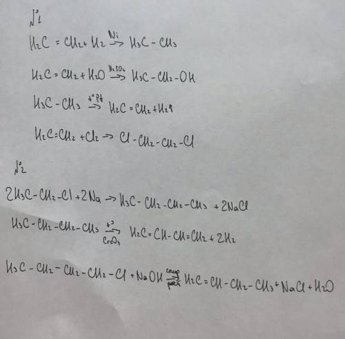 1. Закончите уравнения реакций: 1. С 2 Н 4 + Н 2 → 2. С 2 Н 4 + Н 2 О → 3. С 2 Н 6 → 4. С 2 Н 4 + Cl