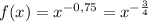 f(x) = x^{-0,75} = x^{-\frac{3}{4}}