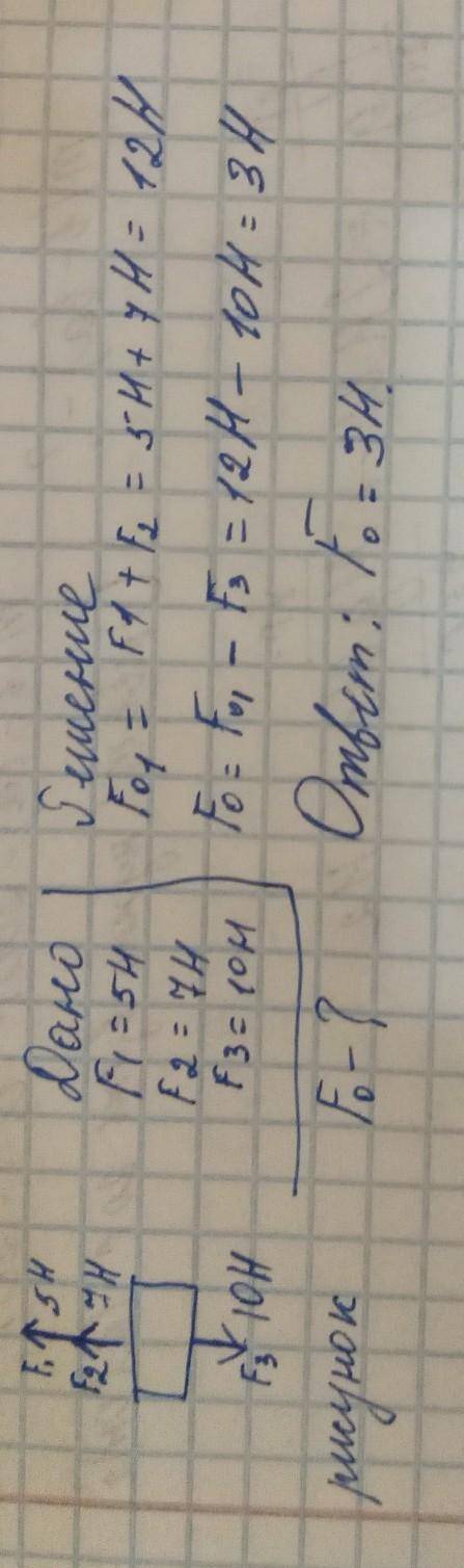 На тело действуют три силы направленные вдоль одной прямой 7 Н и 5 Н в одну сторону, 10 Н в противоп