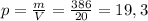 p=\frac{m}{V} =\frac{386}{20}=19,3