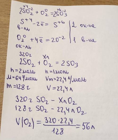 Обчисліть об'єм кисню (н.у) , потрібний для окиснення 320г сульфур ( lV ) оксиду до сульфур ( Vl ) о