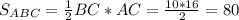 S_{ABC} = \frac{1}{2} BC*AC = \frac{10*16}{2} =80