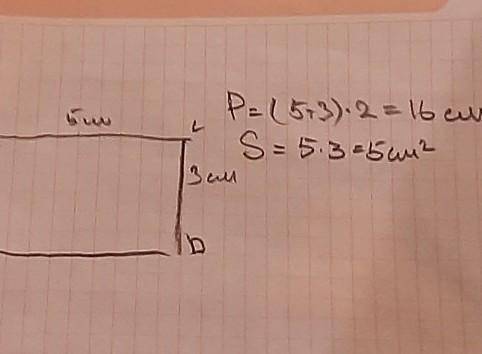 Начертите прямоугольник АВСД со сторонами 3 см и 5 см .Вычислите периметр и площадь этого прямоуголь