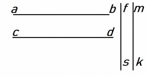 Постройте параллельные прямые AB и CD и перпендикулярные отрезки FS и MK