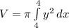 V=\pi \int\limits^4_4 {y^2} \, dx