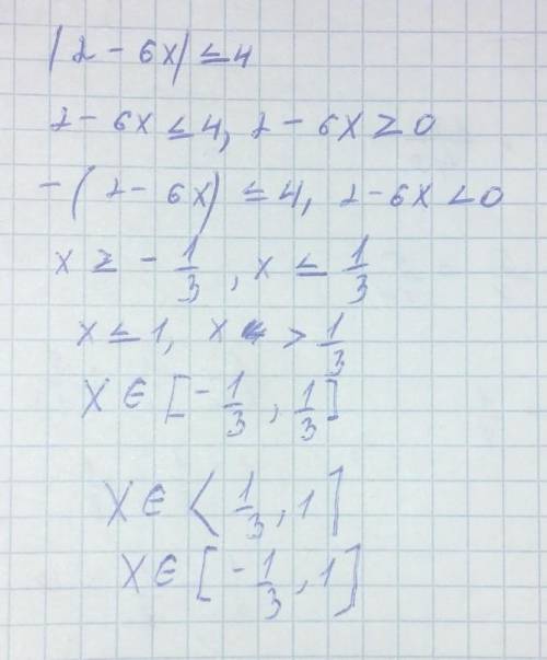 Решите уравнение |2-6x|≤ 4