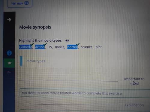 Highlight the movie types. 1) -1Comedy, action, TV, movie, horror, science, plot.Movie typesBack​