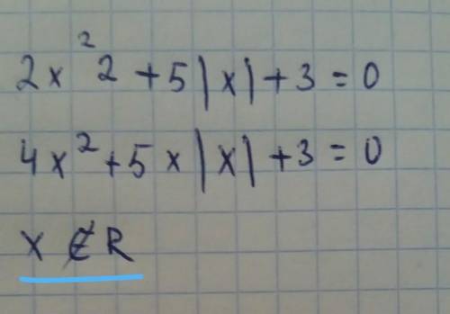 Решите уравнение 2х^2 + 5 | х | + 3 = 0