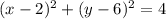 (x-2)^2 + (y-6)^2 = 4