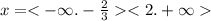 x = < - \infty . - \frac{2}{3 } < 2. + \infty