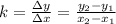 k = \frac{\Delta y}{\Delta x} = \frac{y_2-y_1}{x_2-x_1}