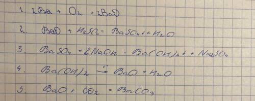 Ba → BaO -→ BaSO₄ -→ Ba(OH)₂ -→ BaO-→ BaСO3