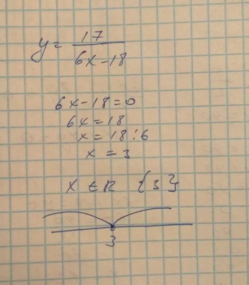 4. [ ] Найдите область определения функции, заданной формулой y=17/6x-18. ответ запишите в виде пром