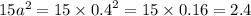 15 {a }^{2} = 15 \times {0.4}^{2} = 15 \times 0.16 = 2.4